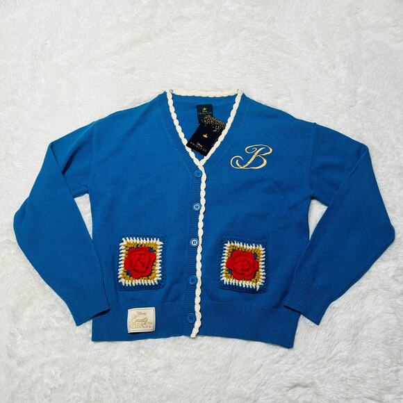 DISNEY BEAUTY AND THE BEAST BELLE ROSE CROCHET CARDIGAN / SWEATER BOXLUNCH - Picture 3 of 10